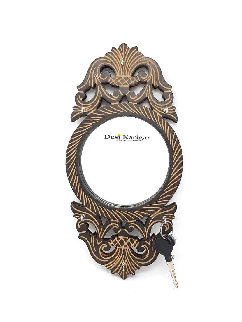 wooden key holder with mirror handicraft design