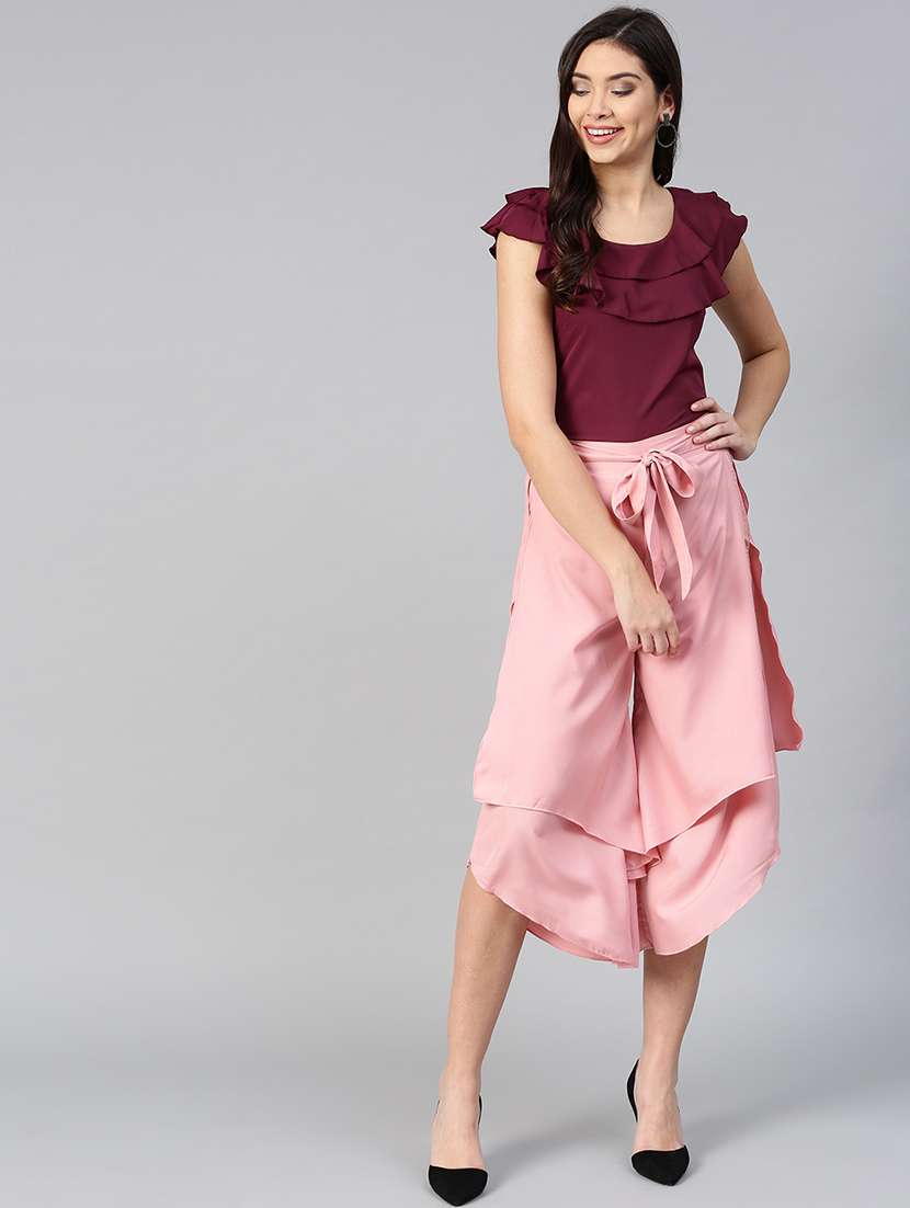 ruffle detail top & layered culottes set