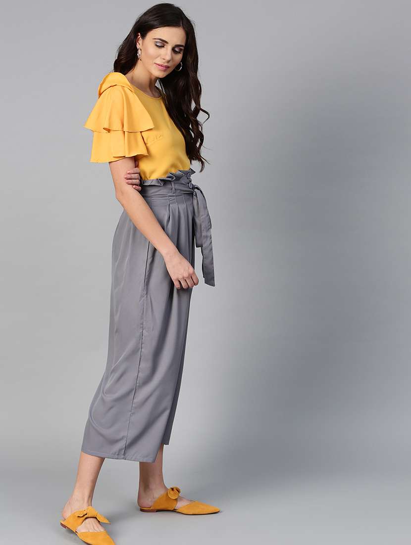 Buy online Ruffle Detail Top & Pleated Trouser Set from western