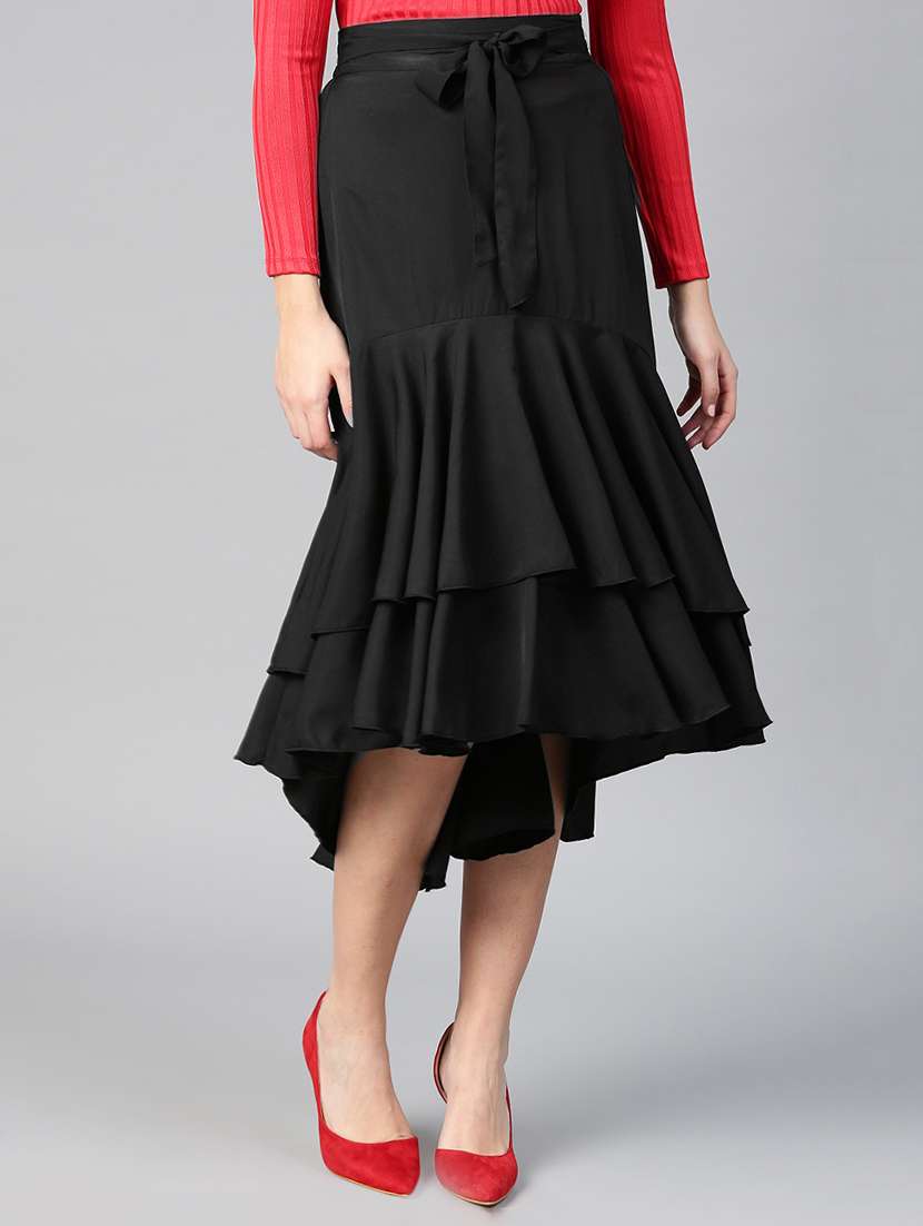 tie-knot waist ruffled high-low skirt