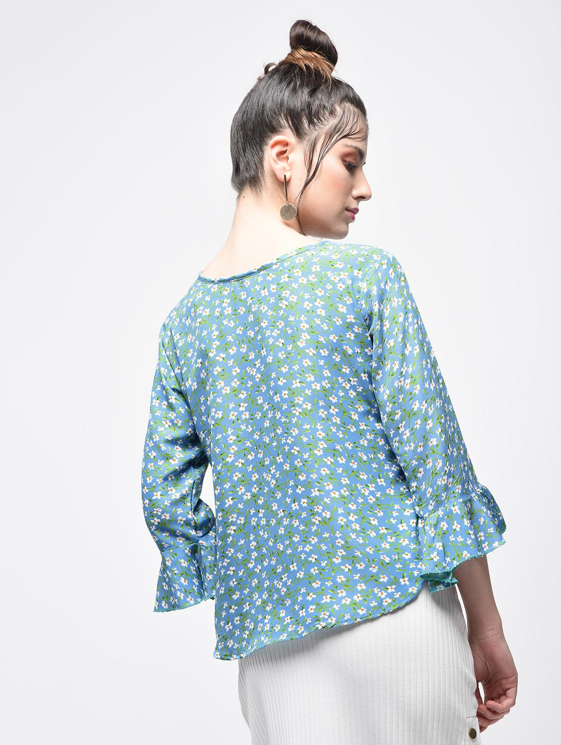 floral bell sleeved top - 15857049 - Standard Image - 1