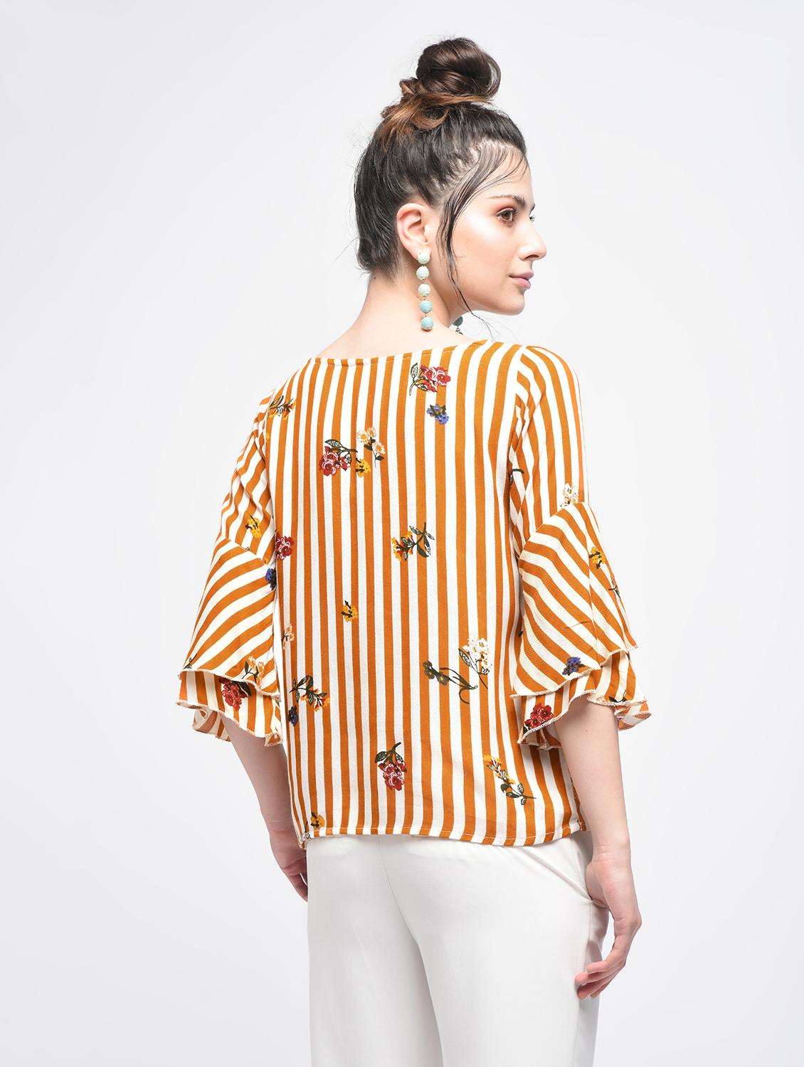 bell sleeved striped floral top - 15857055 - Standard Image - 1