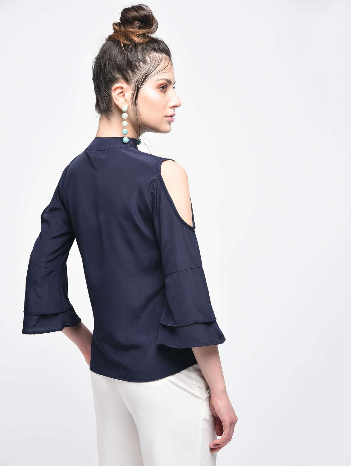 cold shoulder mandarin collar top - 15857065 -  Standard Image - 1