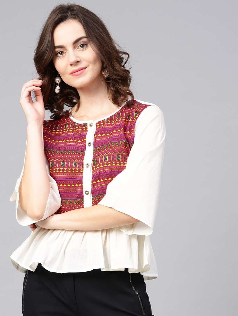 aztec button detail gathered top