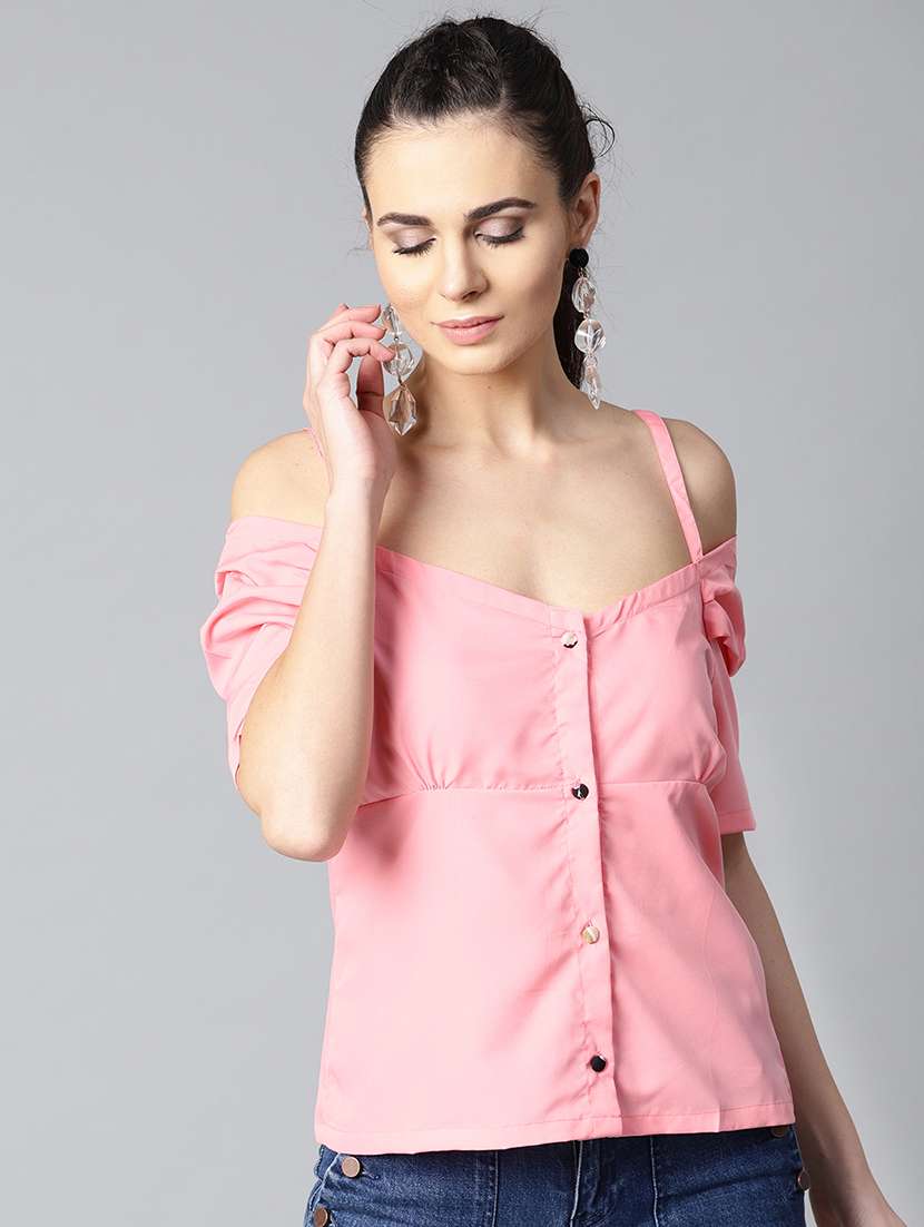 button up cold shoulder top