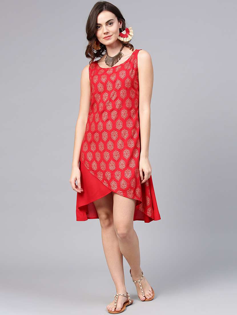 block print high low dress
