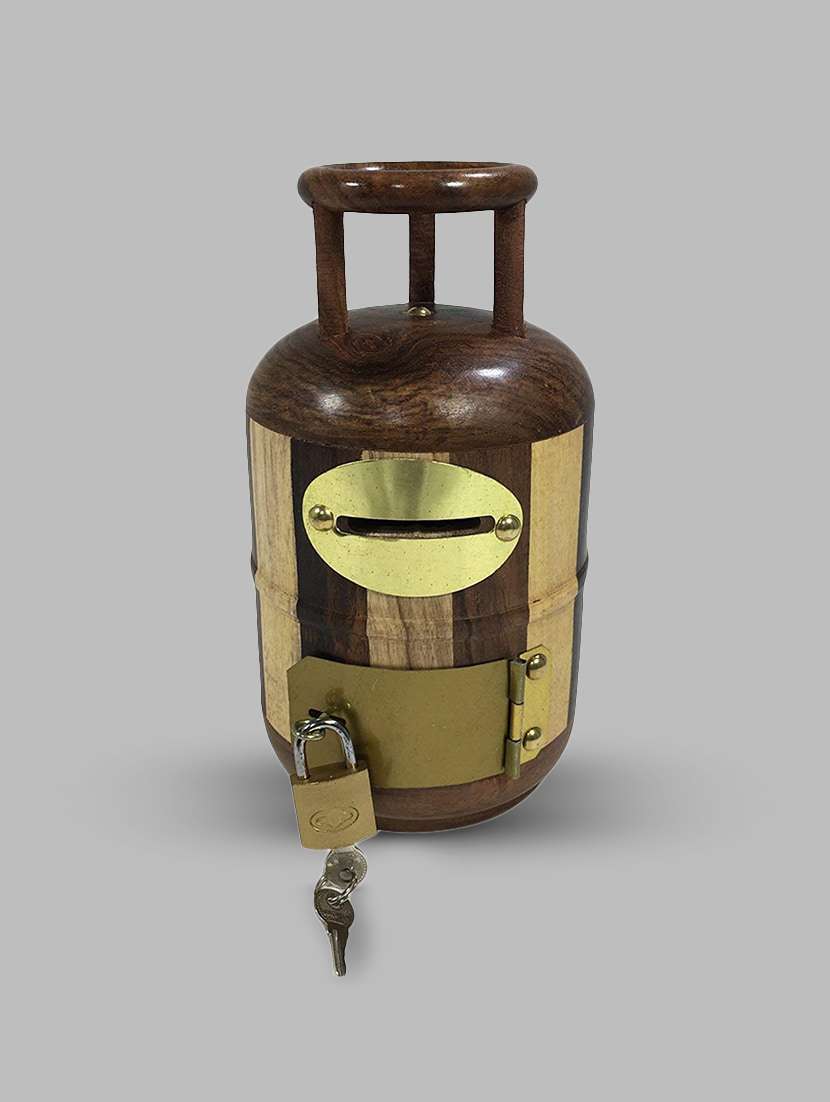  cylinder shape wooden money bank