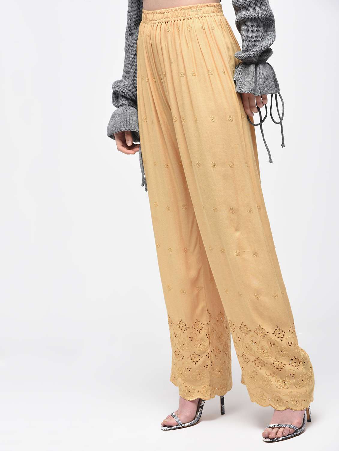 embroidered straight palazzo