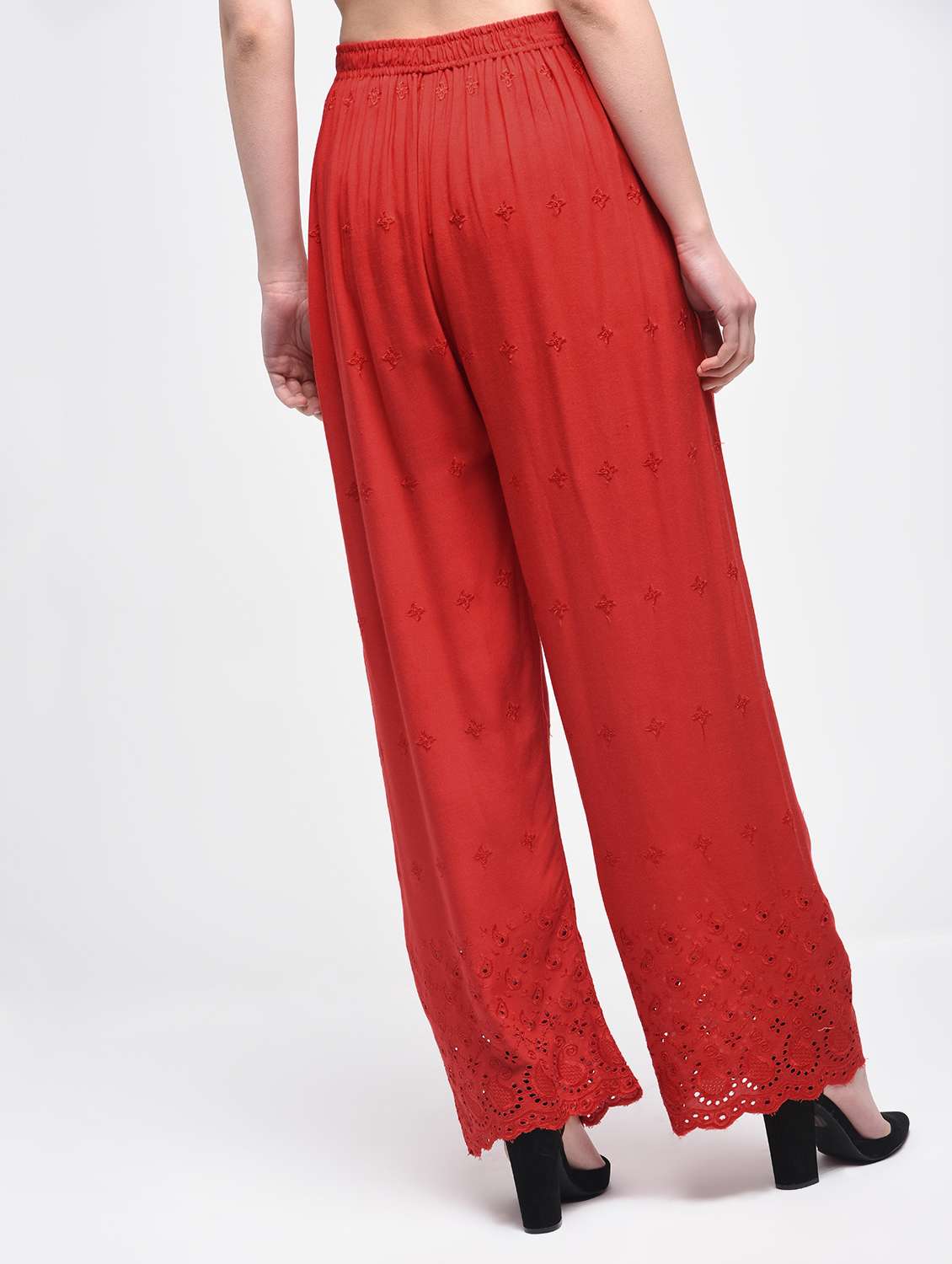red embroidered straight palazzo - 15857720 -  Standard Image - 1