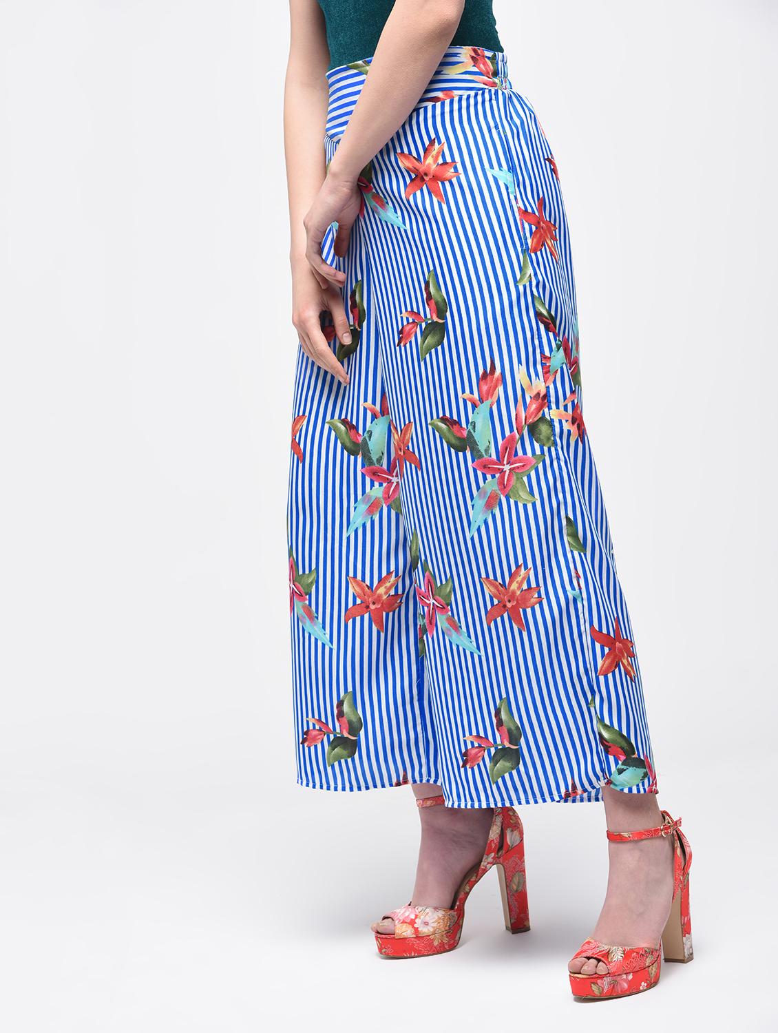striped floral flared palazzo - 15857723 - Standard Image - 1