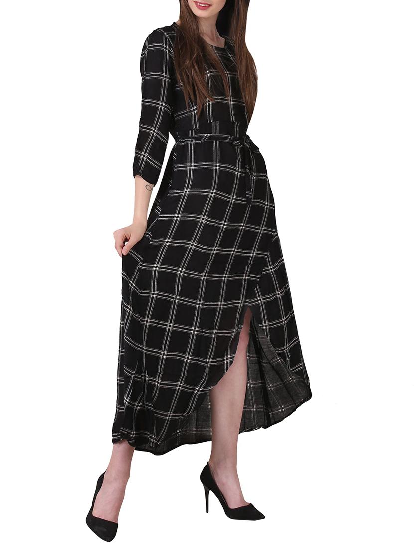 checkered wrap maxi dress - 15858238 - Standard Image - 1