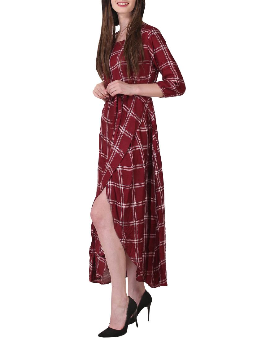 checkered wrap maxi dress - 15858240 -  Standard Image - 1