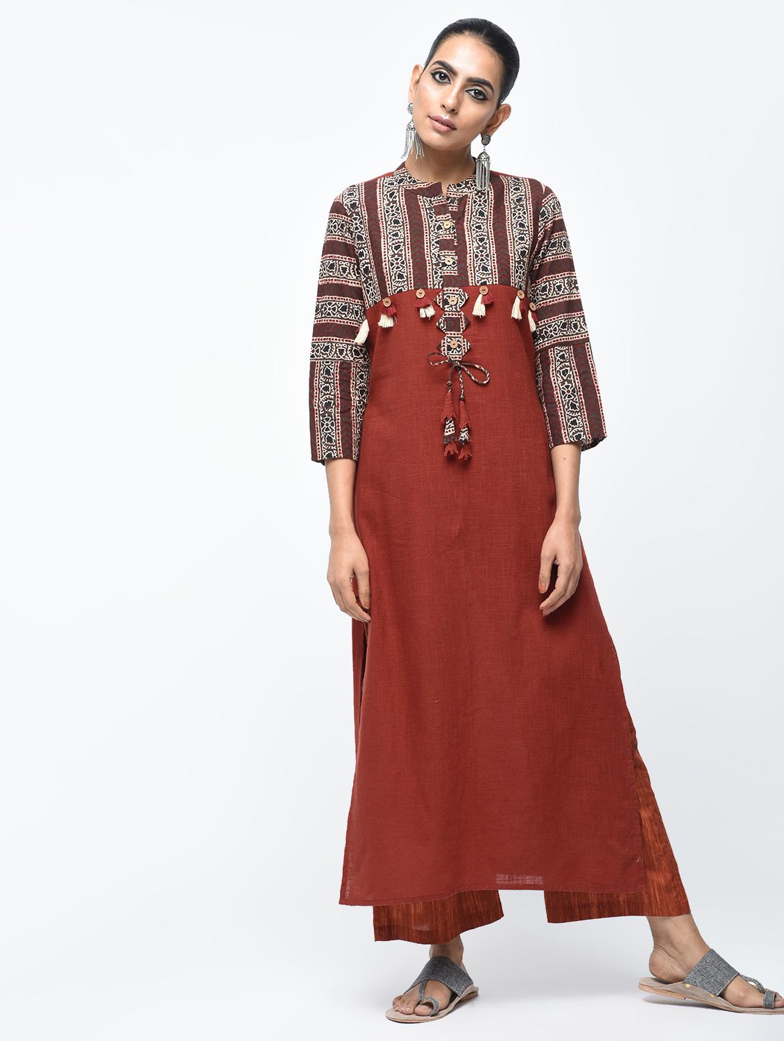printed straight kurta with tassels - 15858494 - Standard Image - 1