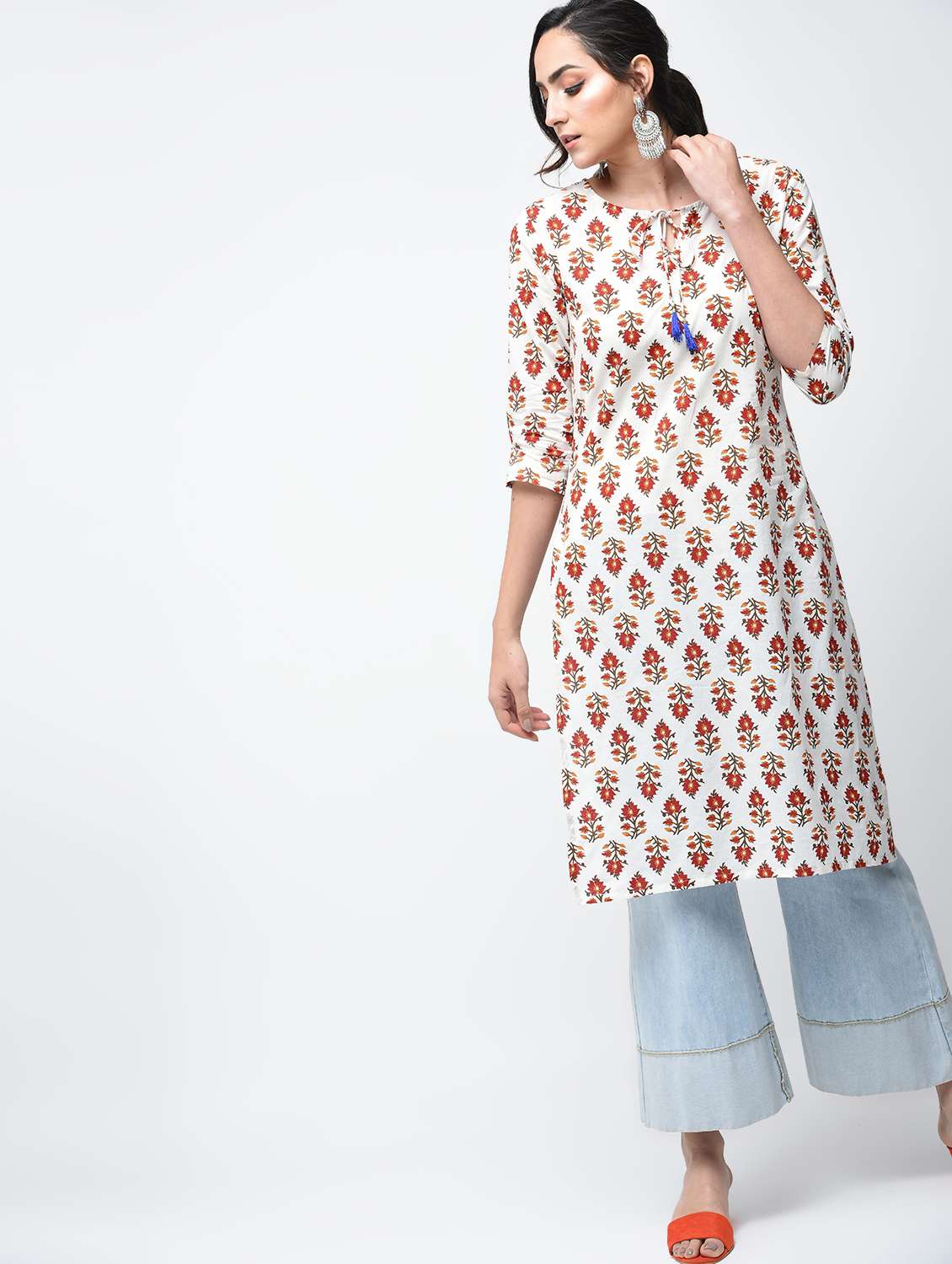 printed straight kurta with tassels