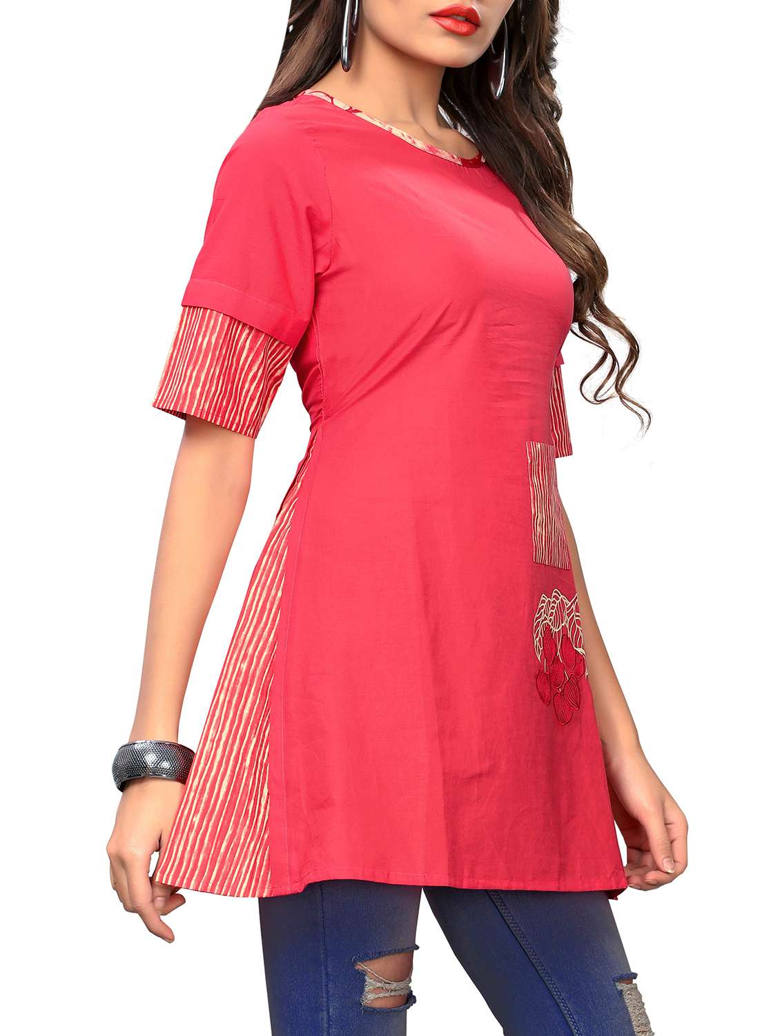 pink cotton aline kurti - 15859758 -  Standard Image - 1