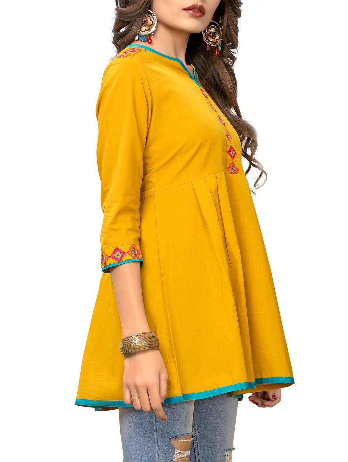 yellow cotton aline kurti - 15859759 - Standard Image - 1