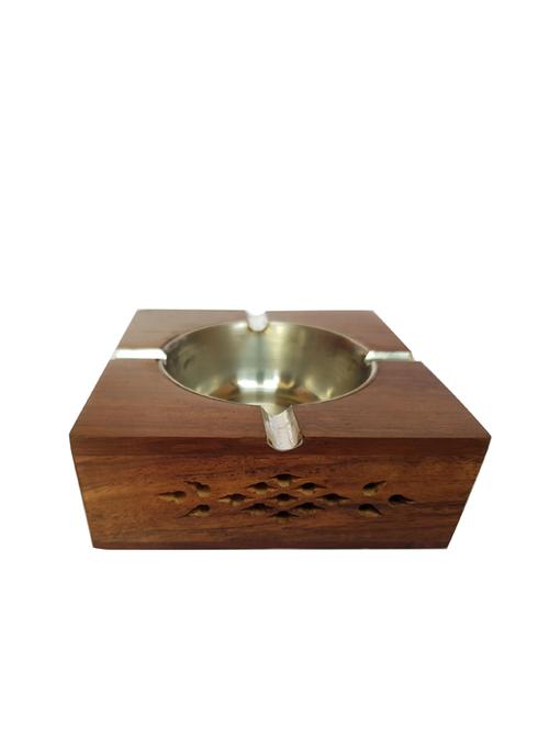 wooden antique ashtray with brass inlay - 15859767 - Standard Image - 0