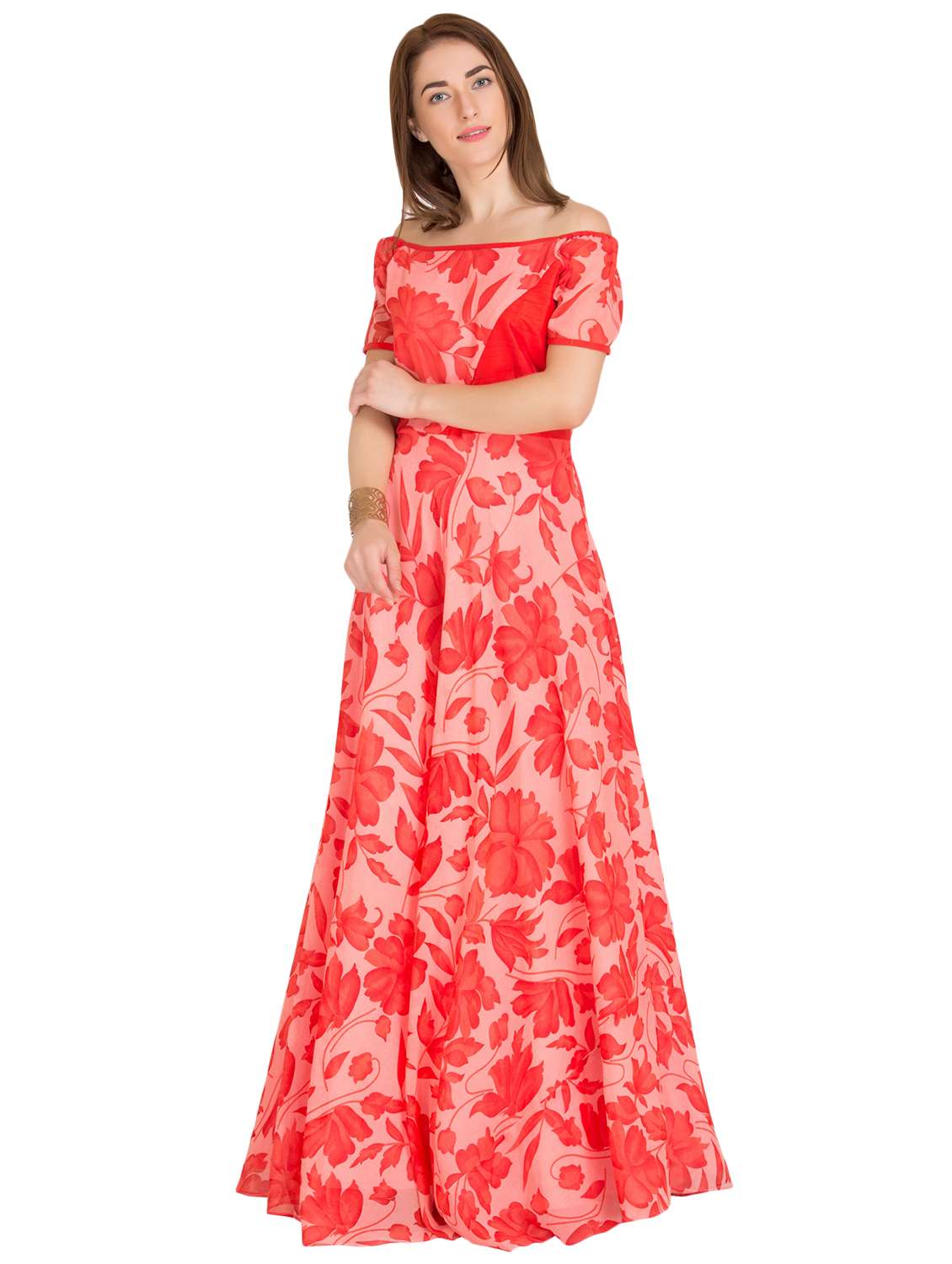 off shoulder floral maxi dress