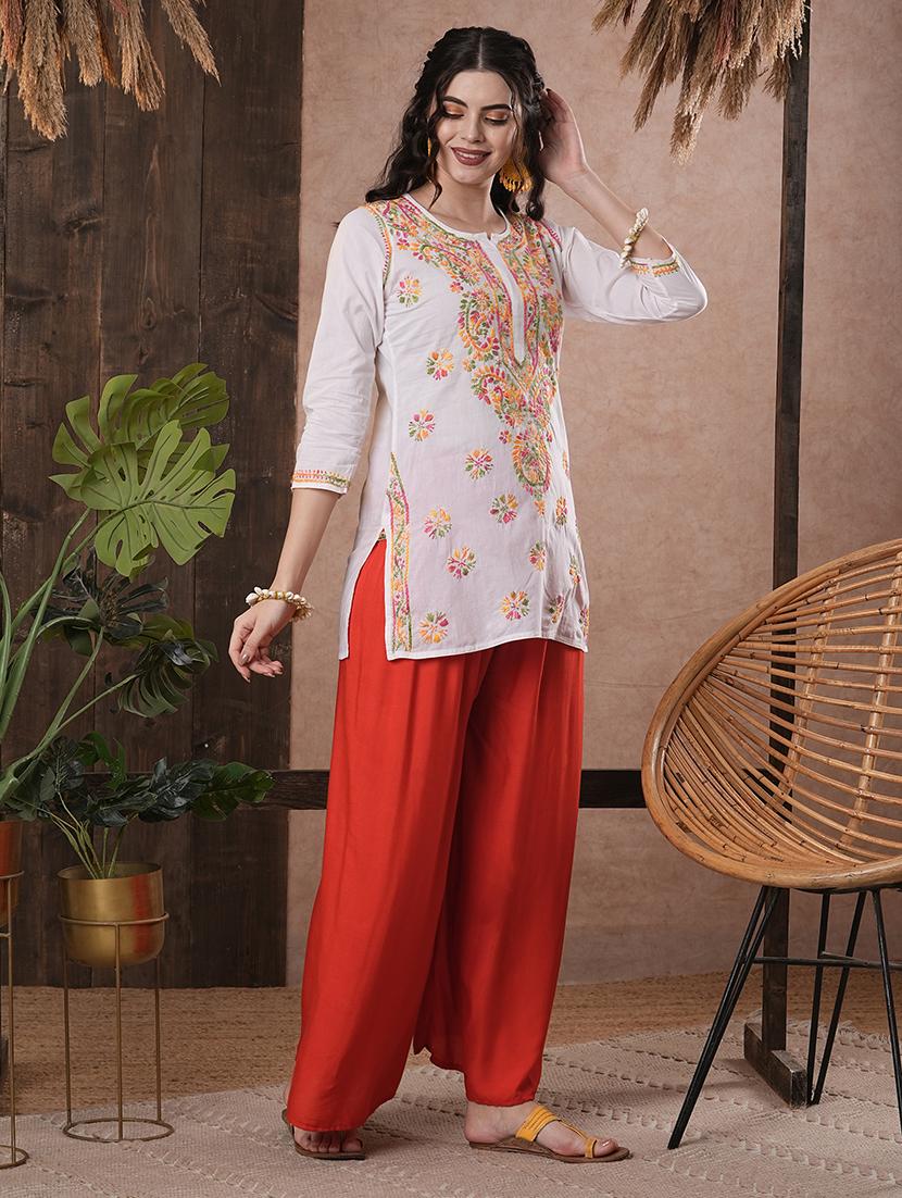 hand-embroidered white chikankari kurti - 15861577 - Standard Image - 1