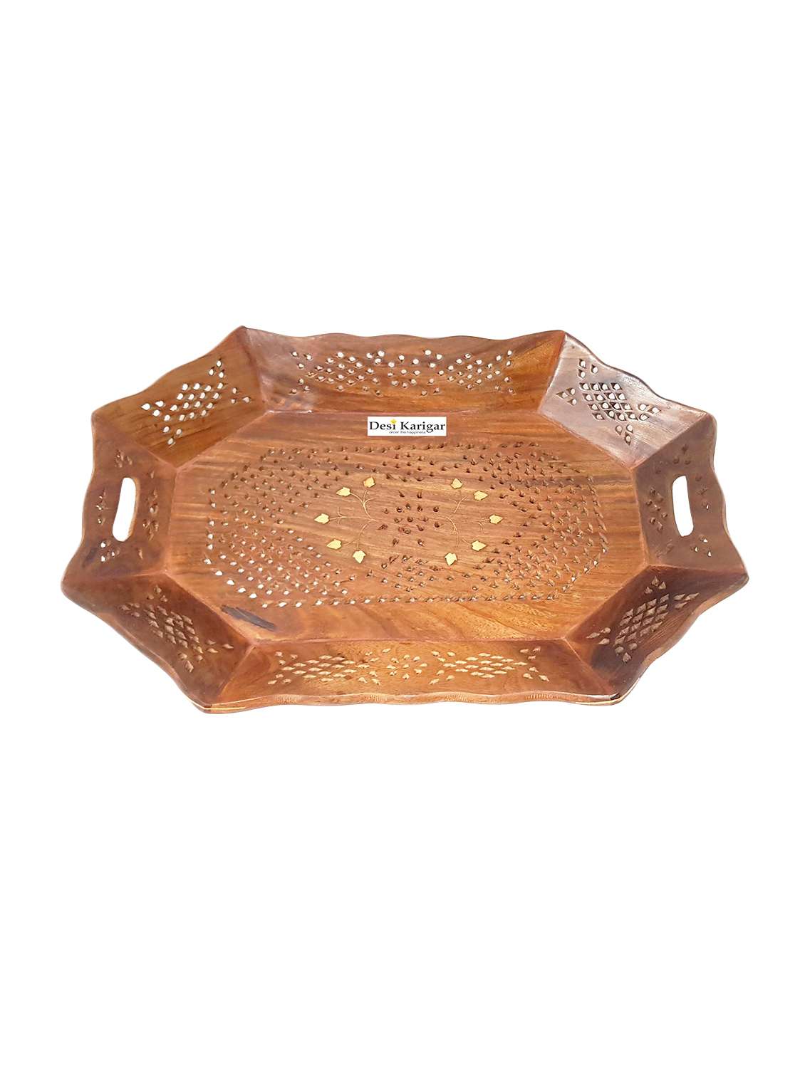 desi karigar tray serving fruit home kitchen wooden fancy decor wood gift basket tray - 15863315 - Zoom Image - 0