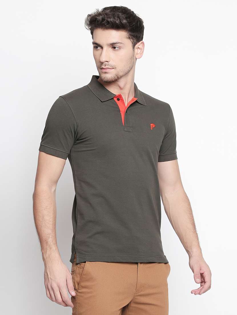 solid olive green polo t-shirt - 15863803 - Standard Image - 1