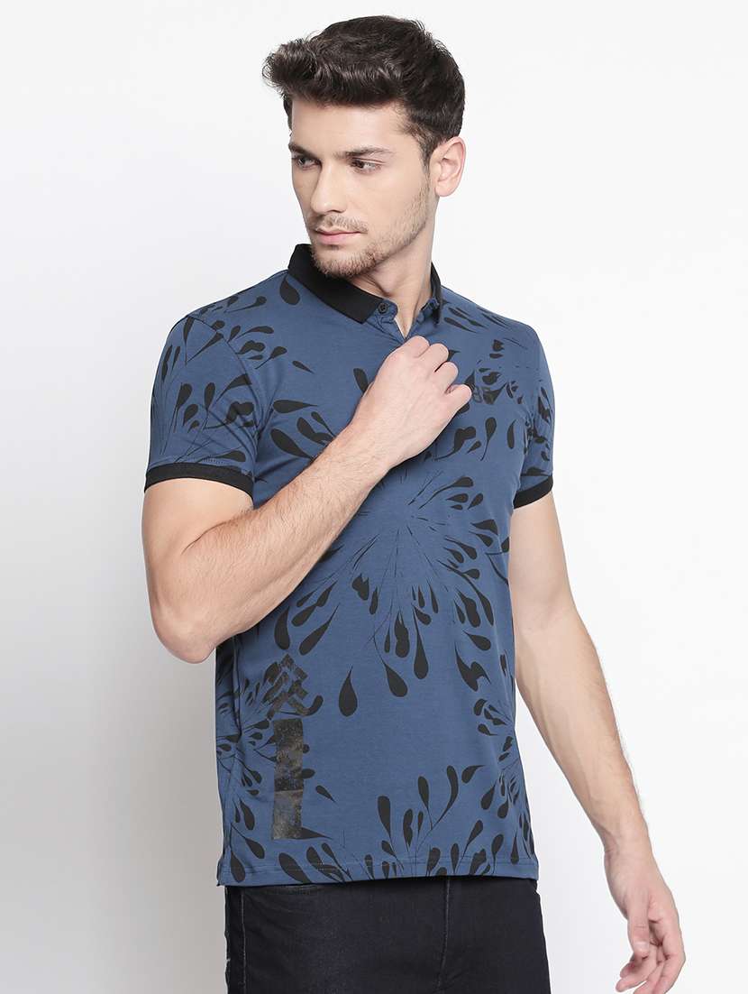 blue printed collared t-shirt - 15863811 - Standard Image - 1