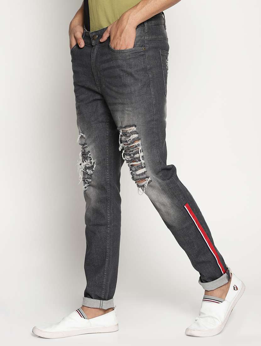 grey cotton blend distressed jeans - 15864846 - Standard Image - 1