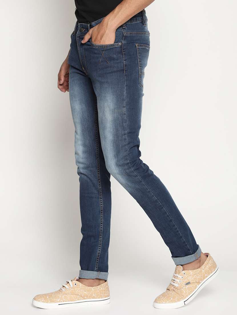 blue cotton blend washed jeans - 15864861 -  Standard Image - 1