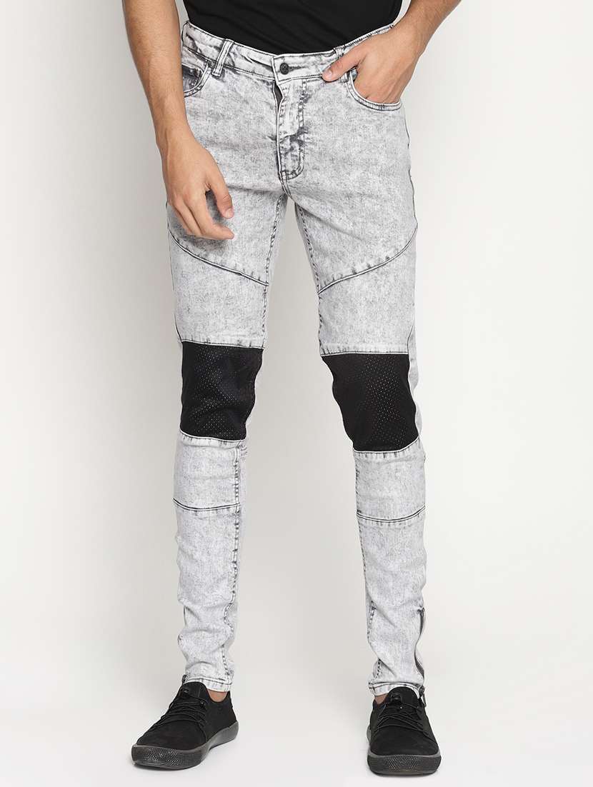 grey cotton blend biker denim