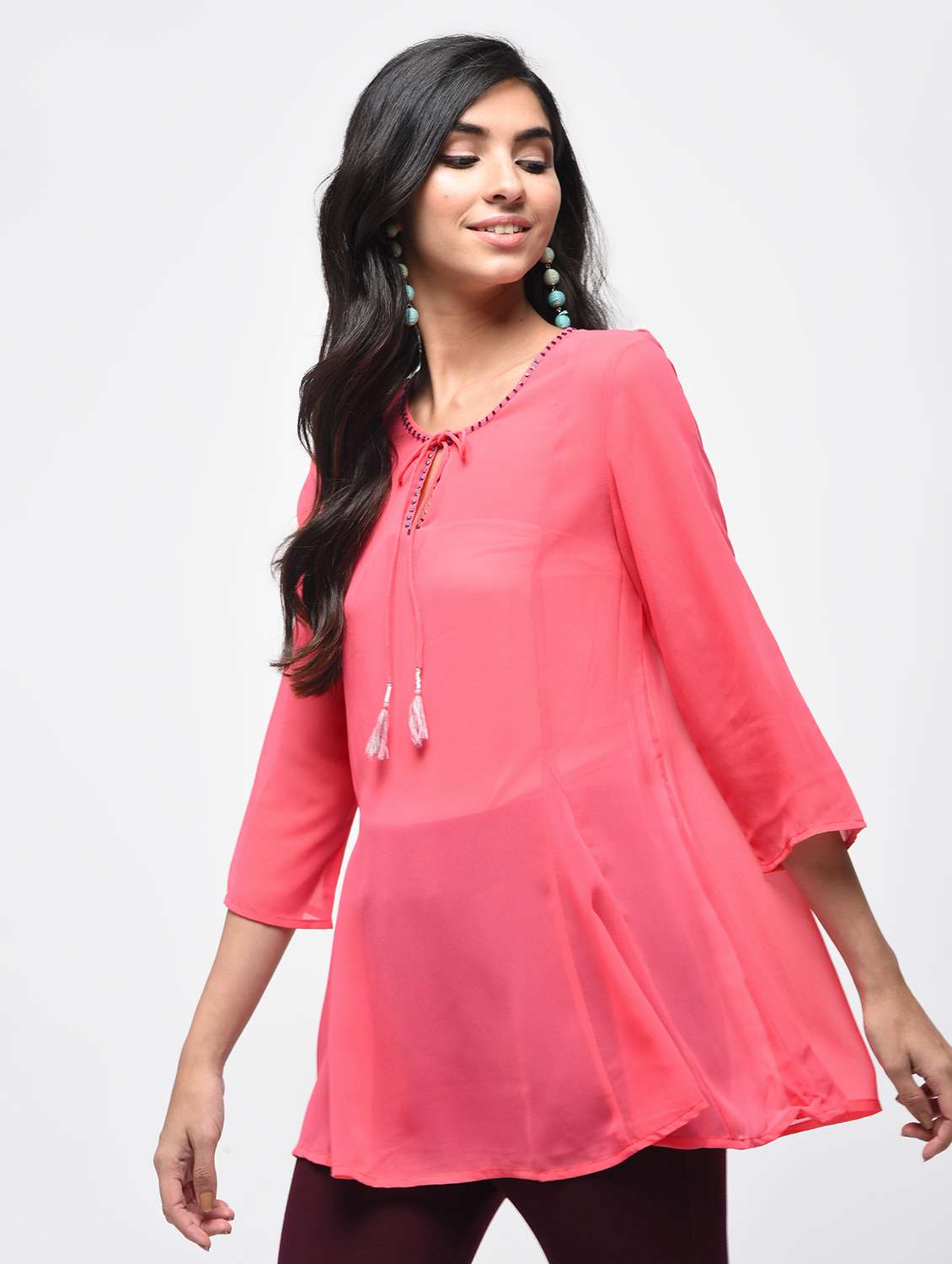 embellished tie up neck tunic