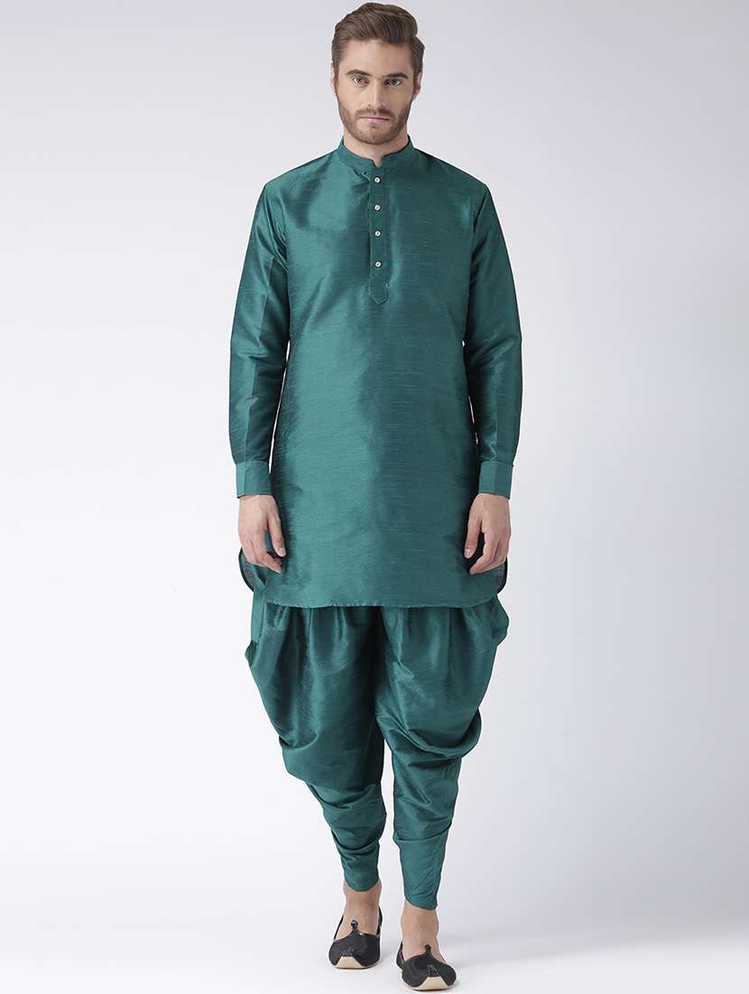 green solid silk blend dhoti kurta set