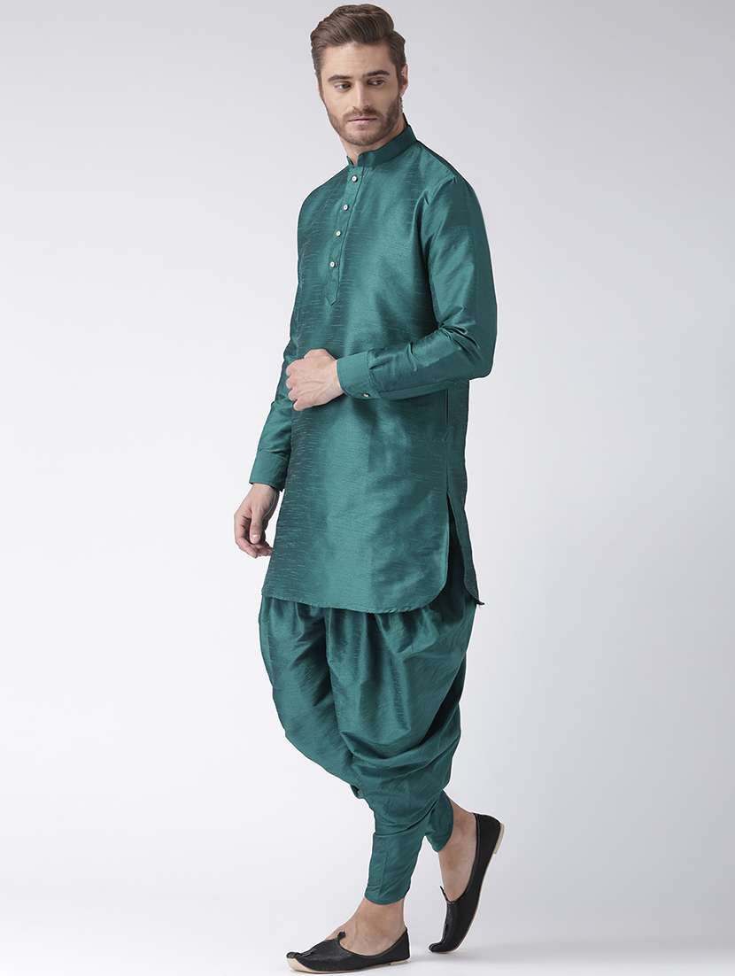 green solid silk blend dhoti kurta set - 15867376 -  Standard Image - 1