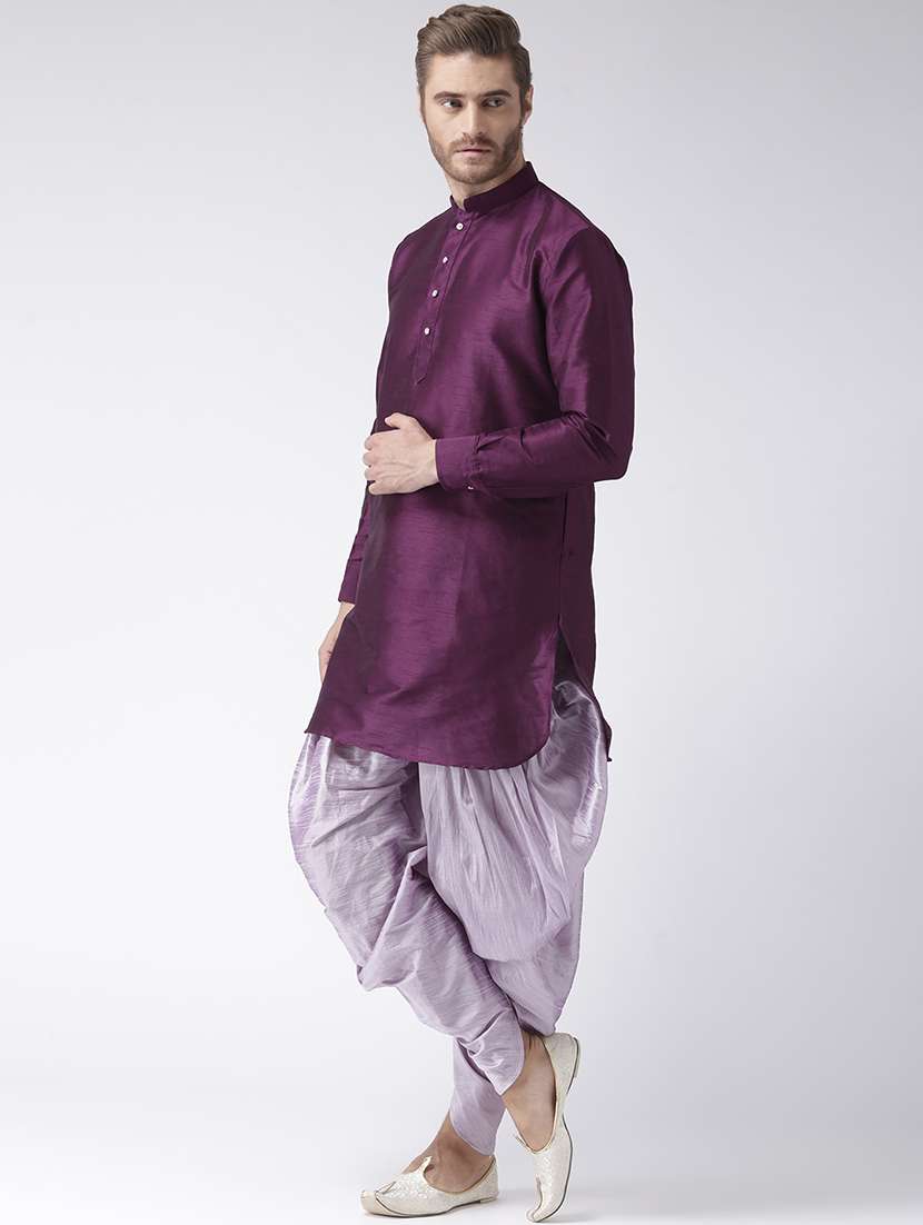purple solid silk blend dhoti kurta set - 15867378 -  Standard Image - 1
