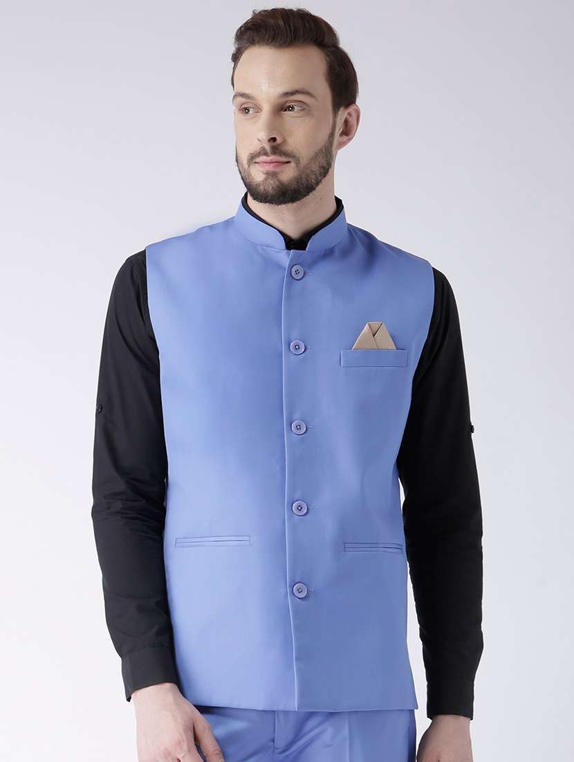 blue solid nehru jacket