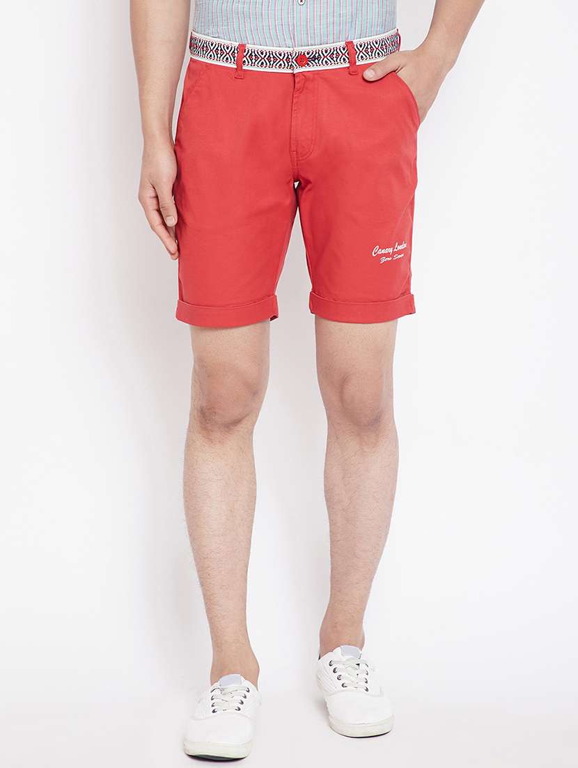 red cotton blend shorts