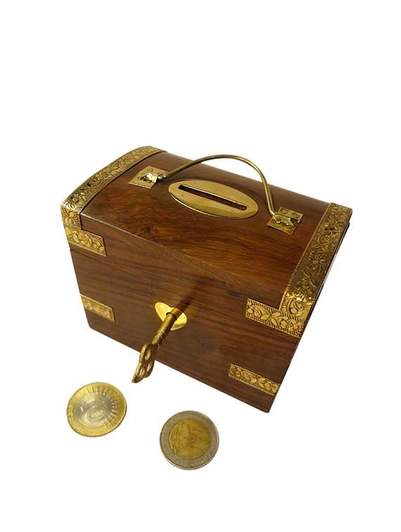 desi karigar wooden money bank box shape /coin bank/ piggy bank ( brown )