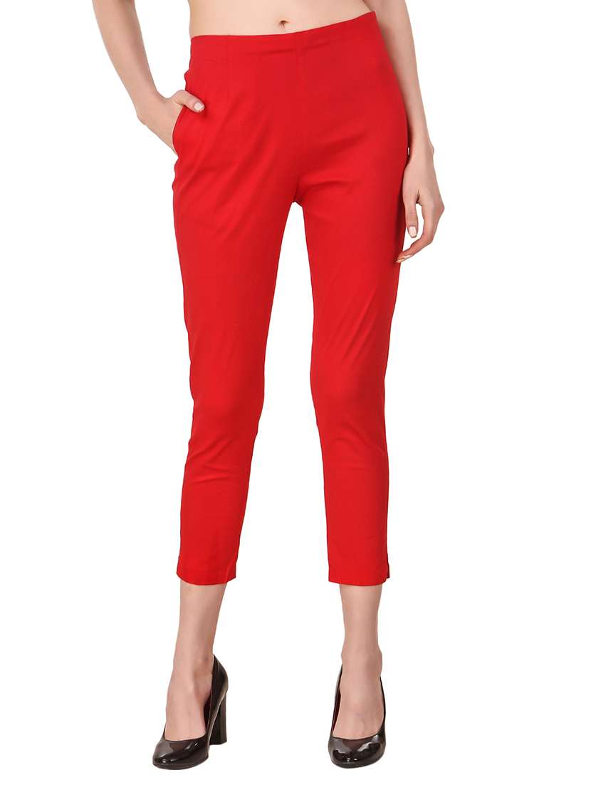 women mid rise side slit cigarette pants