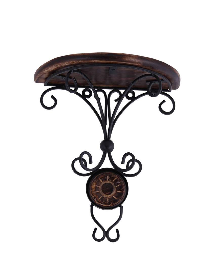 desi karigar handicrafted beautiful wood & wrought iron fancy wall bracket/shelve for living room decoration