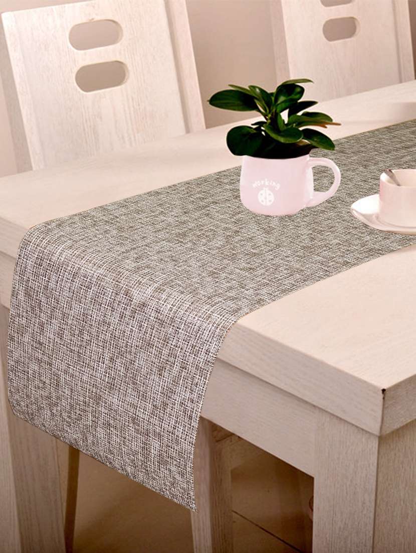 lushomes black jacquard waterproof and heat resistant pvc runner  ( 30 x 180 cms, single pc)