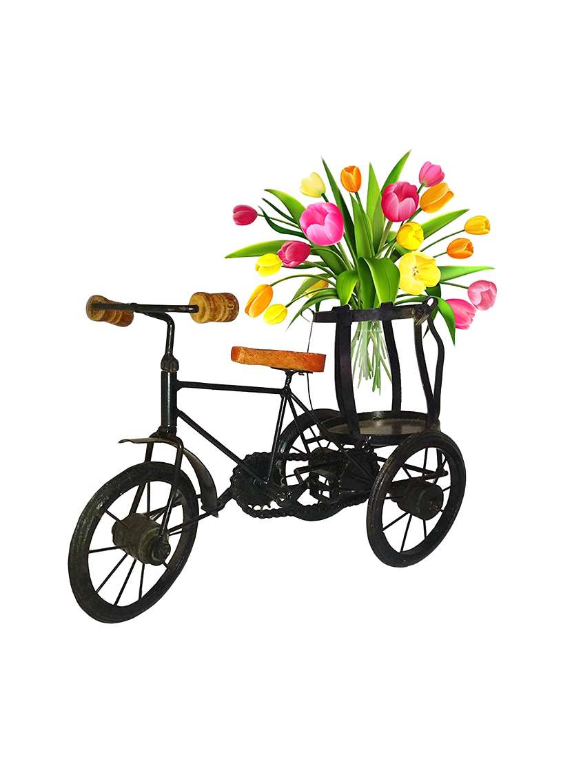 desi karigar beauty black iron rickshaw cum bottle holder