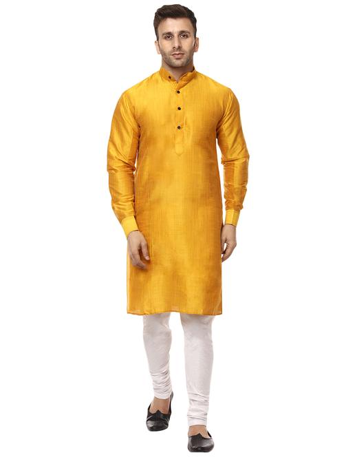 yellow pure silk kurta pyjama set - 15876556 - Standard Image - 0