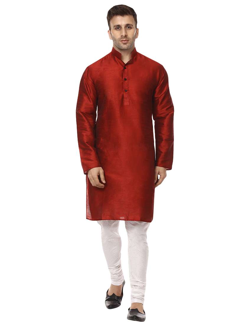red pure silk kurta pyjama set