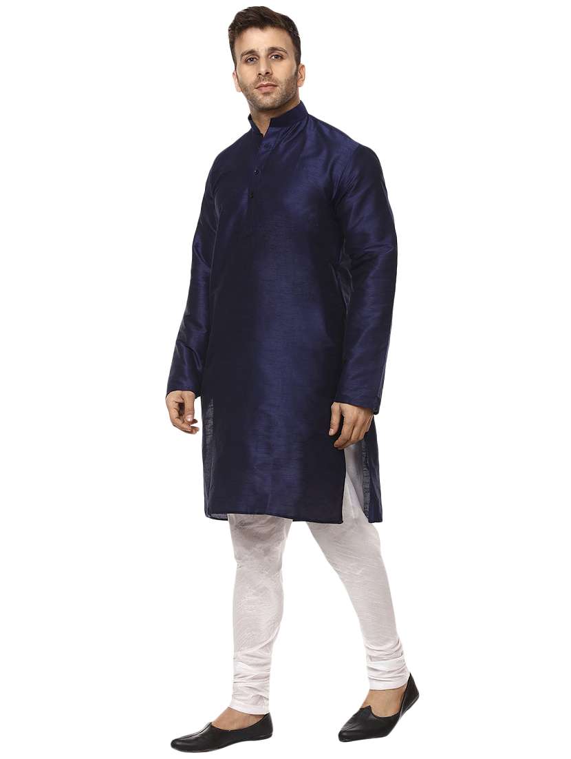 blue pure silk kurta pyjama set - 15876558 -  Standard Image - 1