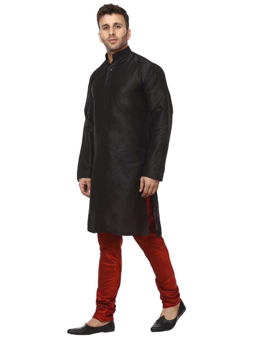 Black Pure Silk Kurta Pyjama Set