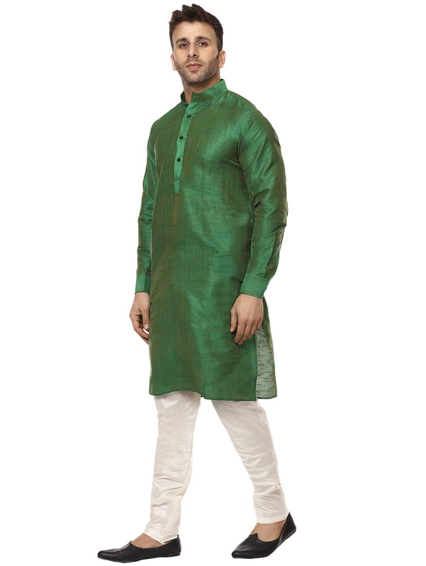 green pure silk kurta pyjama set - 15876563 - Standard Image - 1