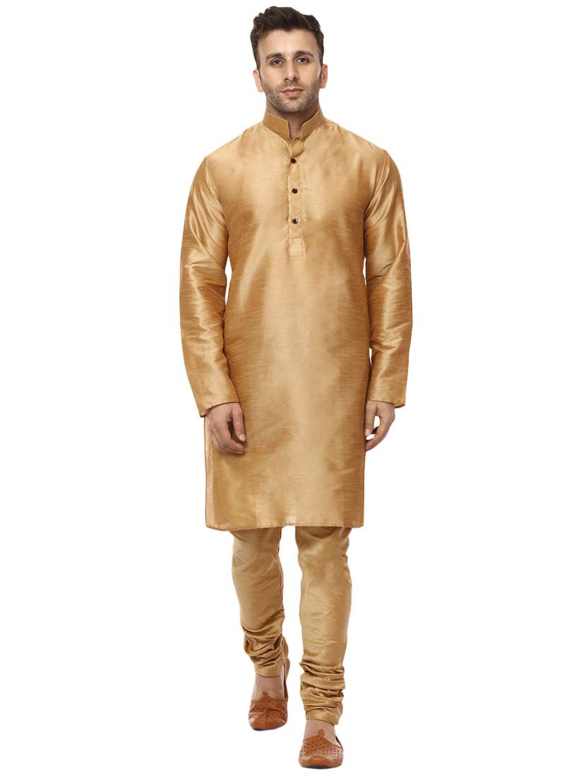 men solid kurta churidar ethnic wear set