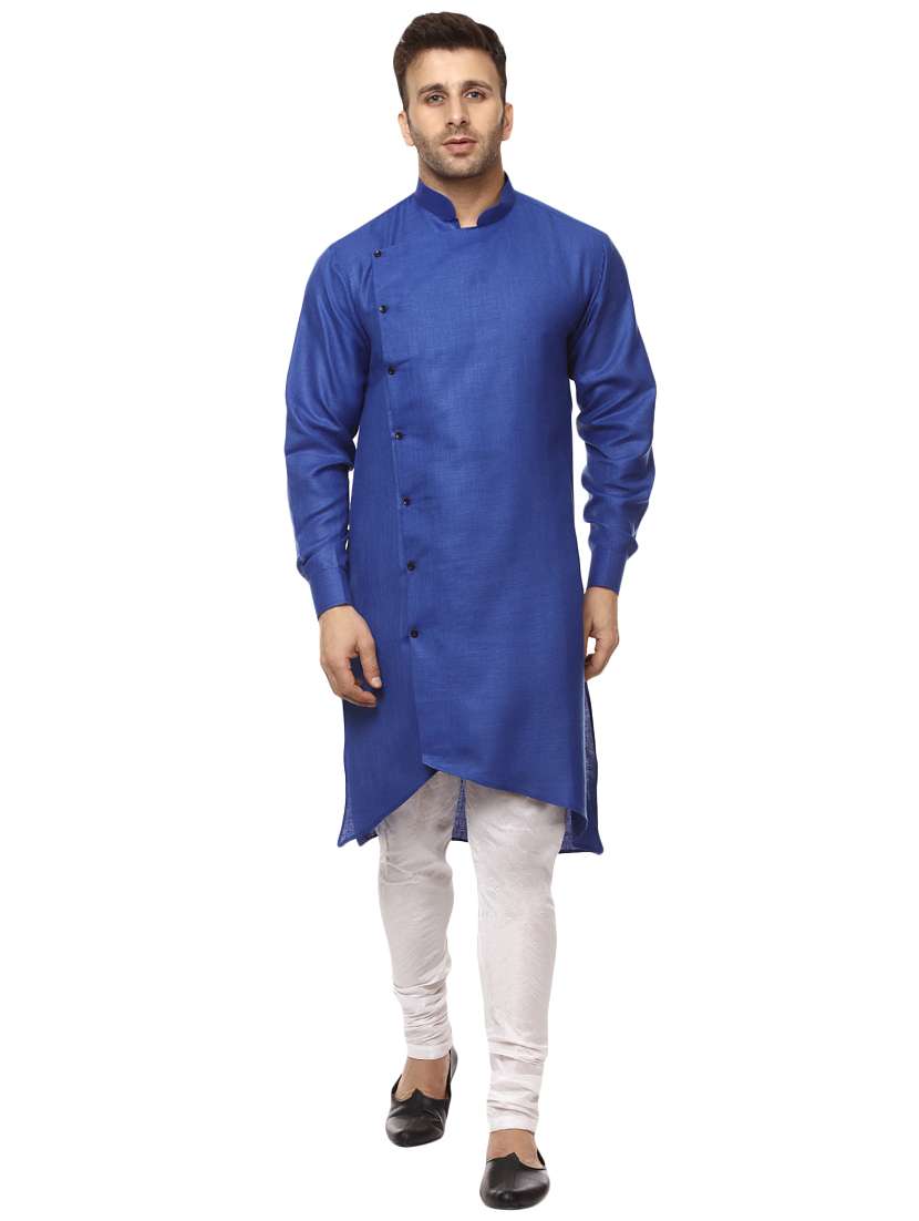 blue khadi asymmetric kurta