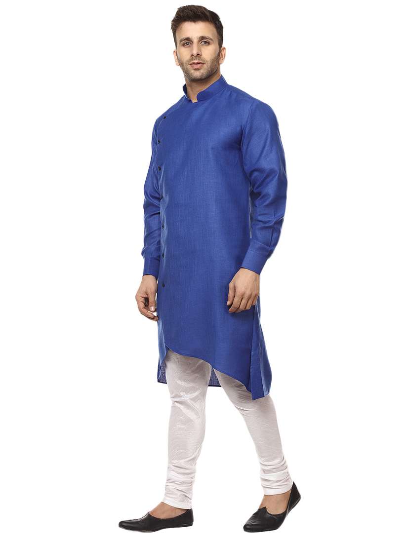 blue khadi asymmetric kurta - 15876570 -  Standard Image - 1