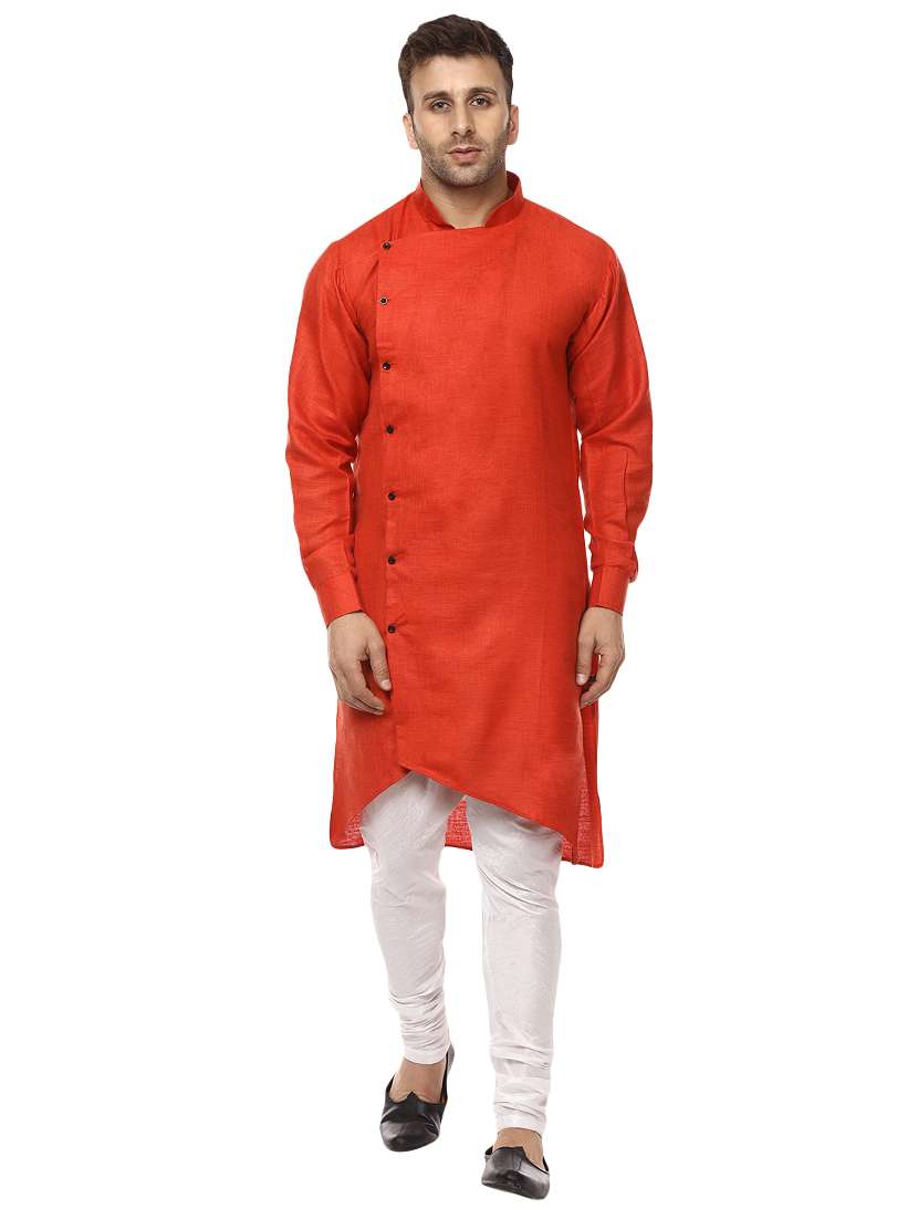 men red  khadi asymmetric kurta