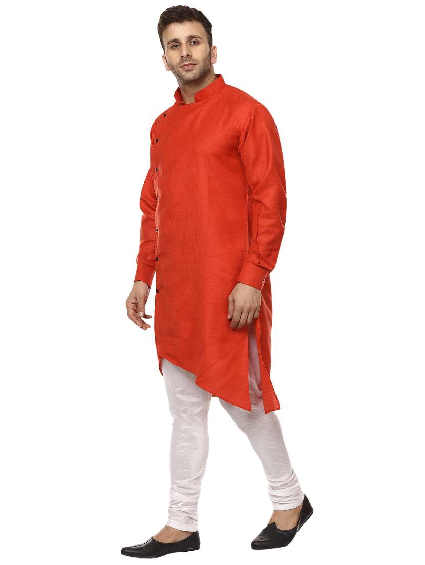 men red  khadi asymmetric kurta - 15876571 -  Standard Image - 1
